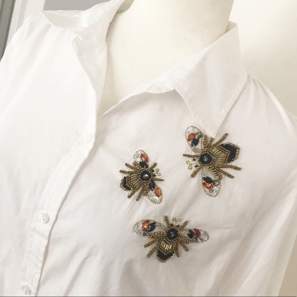 Charter Club Beaded Bees Button Down Blouse NWT ✨ - Picture 1 of 8